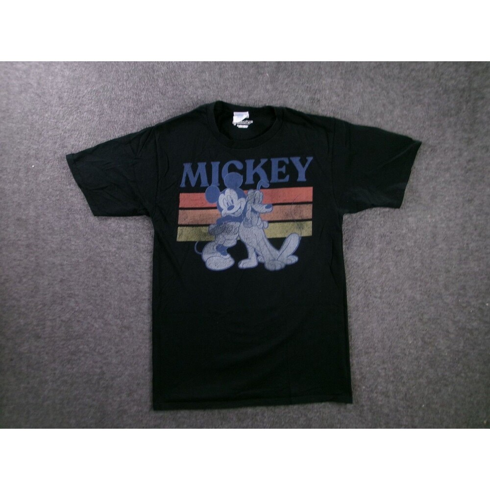 Disney Shirt Mens S Mickey Pluto Retro Stripe Distressed Graphic Black